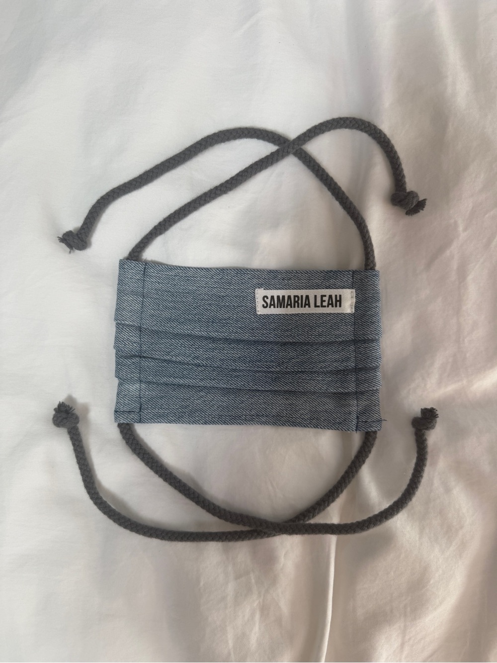 Samaria Leah Denim Face Mask with Gray Cords